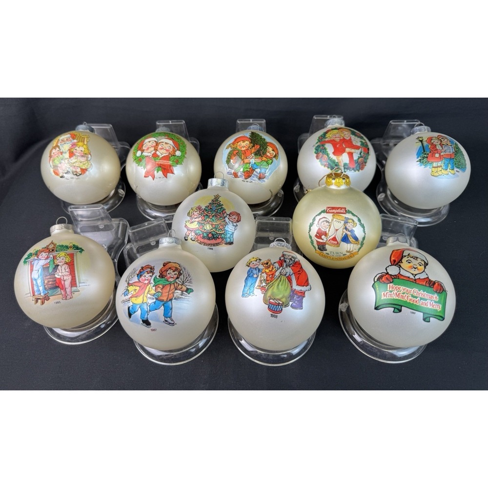 Lot Of 11 Vintage Campbell's Soup Kids Ball Christmas Ornaments 1984-2000